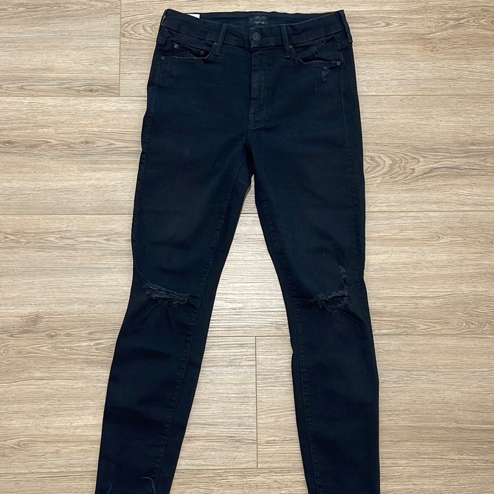EUC Mother Jeans Sz 27 Black Looker Ankle Fray